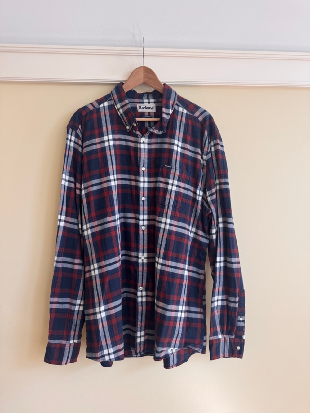 Barbour Red, Navy and White Plaid Button-Down Shirt